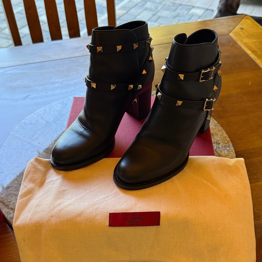 Valentino Black Ankle Boots with Gold Studs
